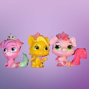 3 Disney's Palace Pets Glitzy Glitter Friends Puppy Kitty Figure B19